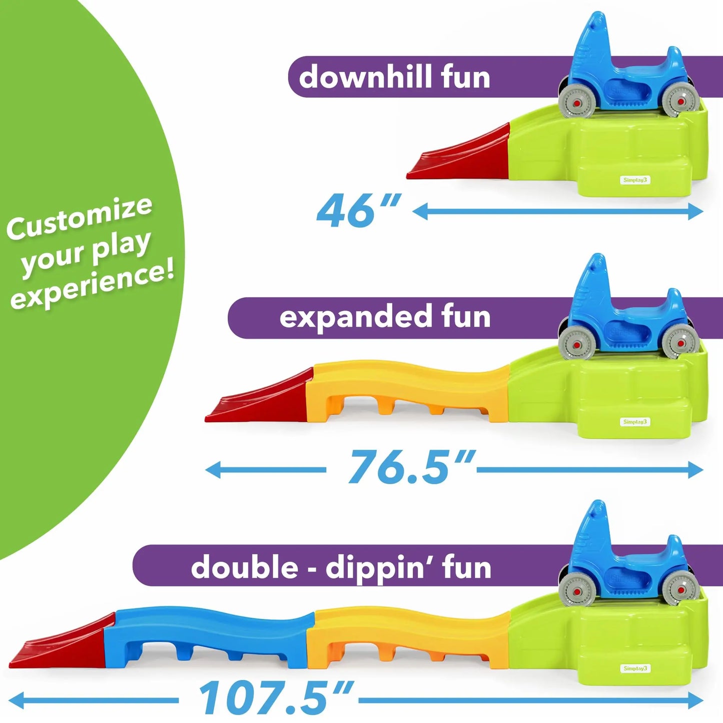 Deluxe Expandable Roller Coaster with Tracks Downhill Race Track for Kids Toddlers Indoor Outdoor Ride On Toy Ages 2-5