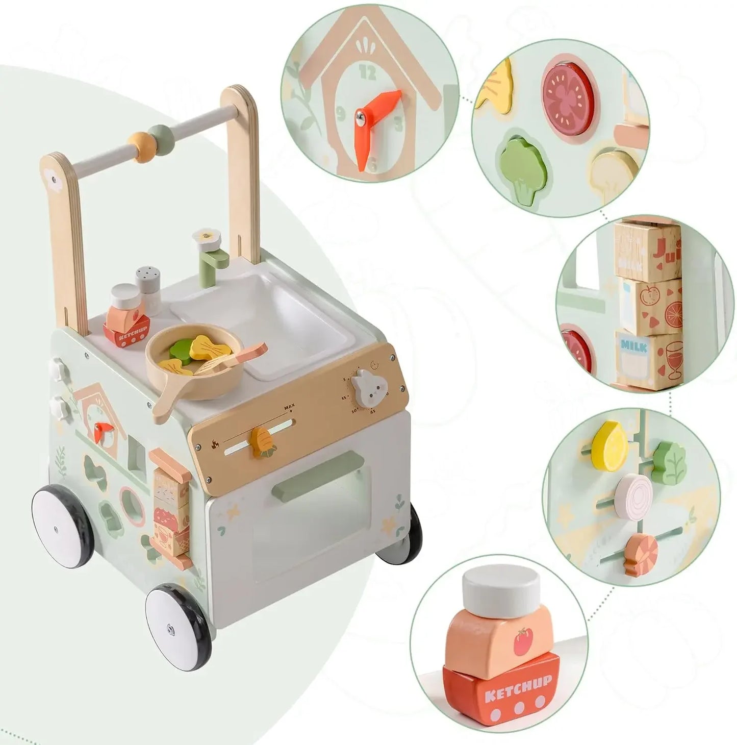 Robud Adjustable Height Speed Wooden Baby Walker Push Toy