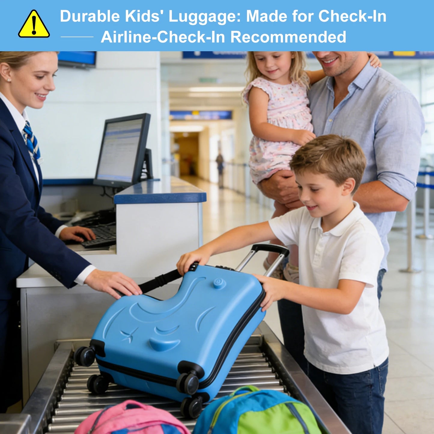 Kids Ride on Luggage, Toddler Luggage Seat Ride on, Kids Travel Suitcase with Safety Belt, Scooter Suitcase for Kids Ages 6-12