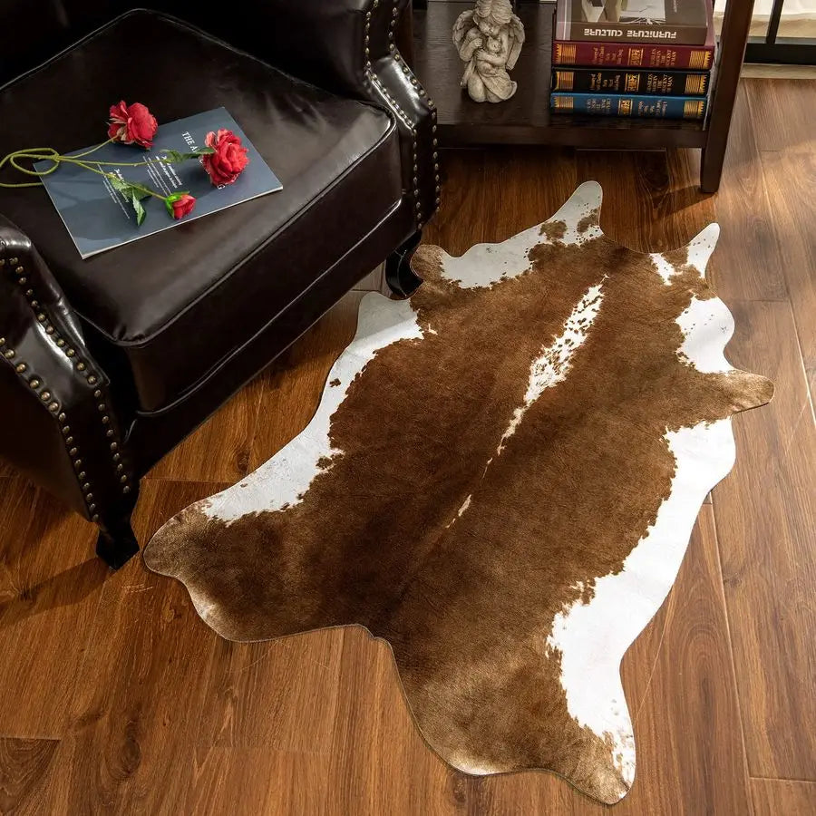 Premium Faux Cowhide Rug 4.6 x 5.2 Feet, Sturdy and Large Size Cow Print Rug