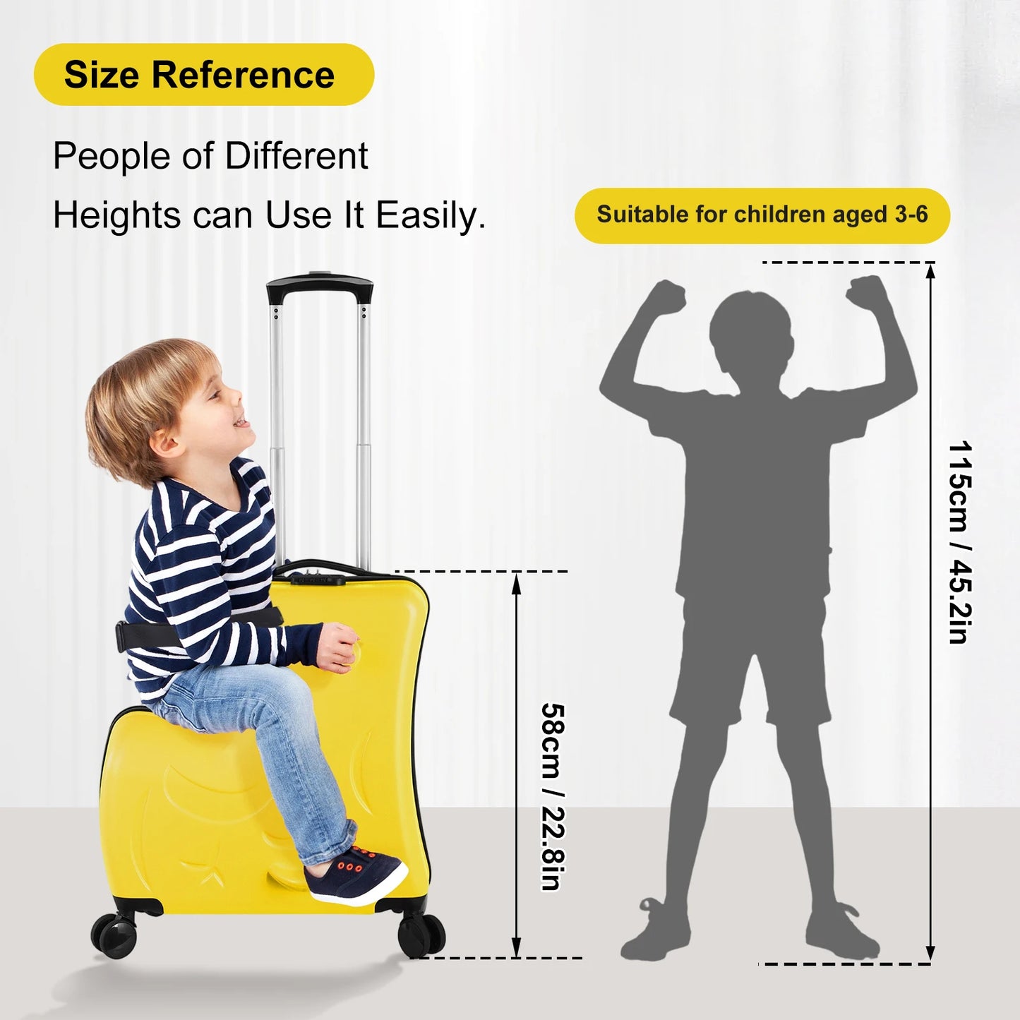 Kids Ride on Luggage, Toddler Luggage Seat Ride on, Kids Travel Suitcase with Safety Belt, Scooter Suitcase for Kids Ages 6-12