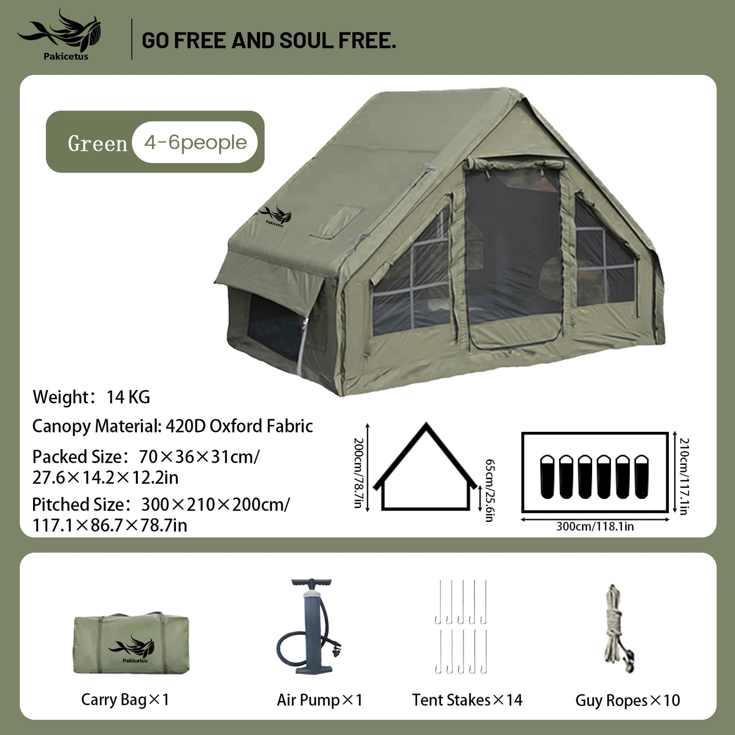 PAKICETUS Large Inflatable Camping Tent with Skylight, Quick Air-Flow & Breathable Mesh Design, Summer Glamping Hot Tents