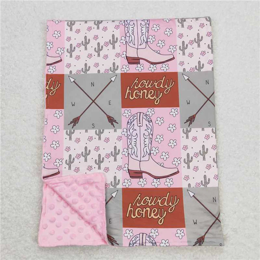Baby Girls Pink Western Cactus Howdy Blanket Soft Comforter for Infants Toddler Girls Decorative Blanket29*43 inches