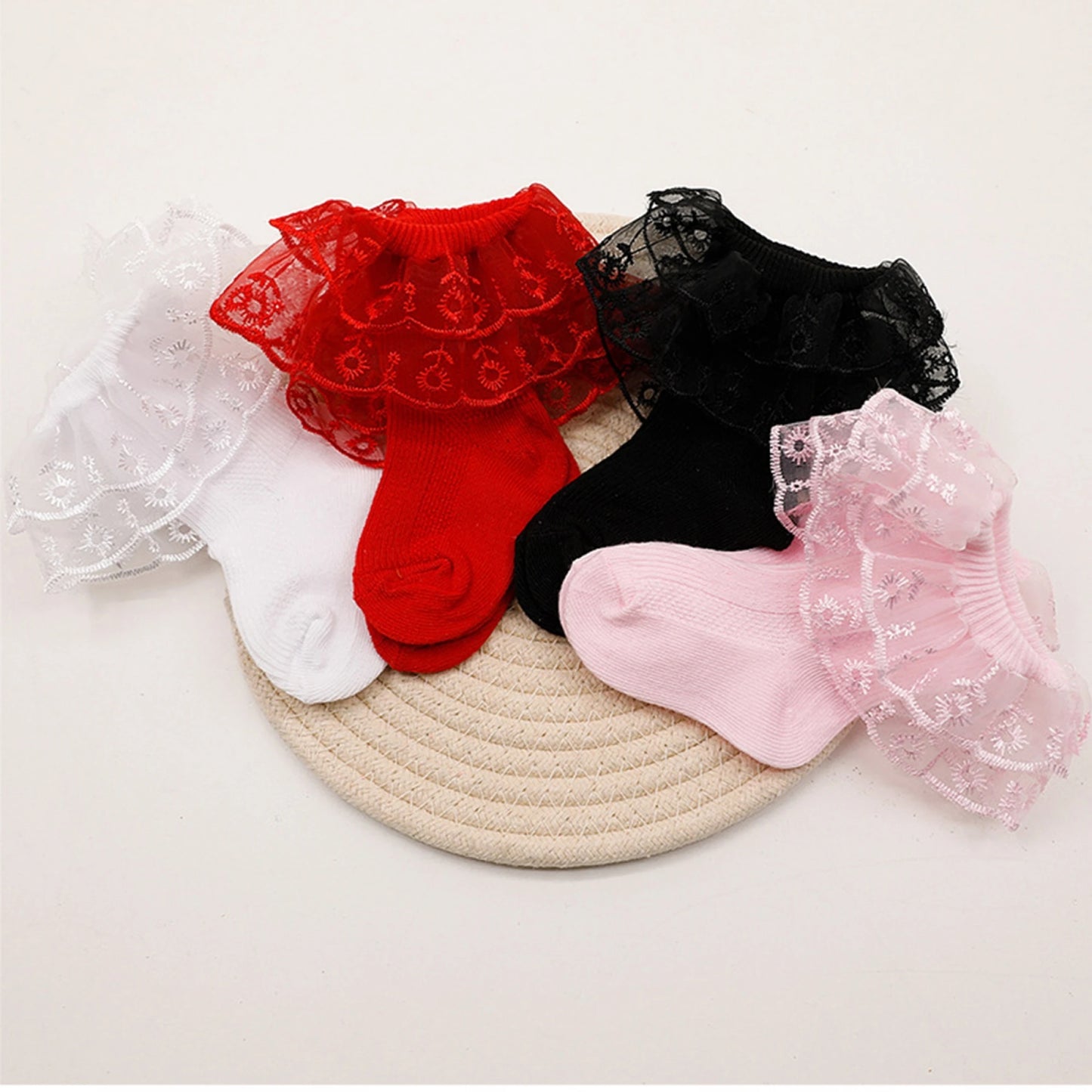 Adorable Toddler Girls Frilly Socks Stylish Lace Trimmed Dress Crew Socks for Everyday Wear and Special Occasions